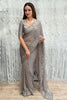  Grey Organza Saree with Floral Embroidery Designer Blouse