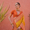 Golden Yellow And Orange Kanjivaram Silk Saree with Rich Zari  Festive Wear