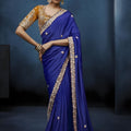 Luxury Royal Blue Embroidered Saree with Designer Blouse 