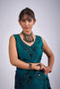 Teal Green Organza Saree Black Floral Embroidery Designer Saree