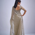 Light Gold Tissue Silk Saree with Zari Border Designer Blouse