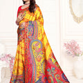 Yellow Multicolor Paisley Printed Saree with Designer Border
