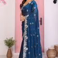 Designer Navy Blue Georgette Saree Party Wear