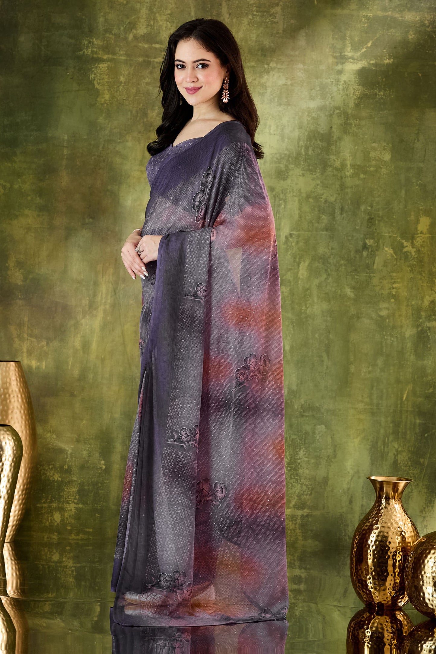 Multicolor Printed Designer Saree with Matching Blouse