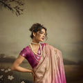 Magenta Pink Linen Silk Saree Floral Digital Print Designer Tassel Pallu