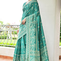 Teal Green Cotton Silk Saree with Traditional Woven Border