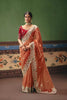 Peach Organza Silk Saree Heavy Golden Zari Embroidery Border Designer Blouse