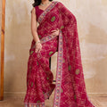 Wine Maroon Printed Saree with Traditional Motif Design Decorative Border