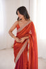 Luxury Rust Orange Organza Saree Designer Embroidered Border