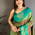 Sea Green Soft Silk Saree with Contrast Designer Pallu Zari Work
