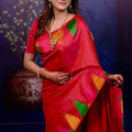 Rani Pink Soft Silk Saree with Multicolor Temple Border Rich Zari Pallu