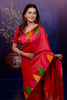 Rani Pink Soft Silk Saree with Multicolor Temple Border Rich Zari Pallu