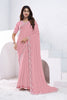 pink georgette saree embroidered floral border matching designer blouse