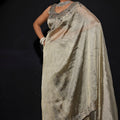  Gold Shimmer Silk Saree Heavy Zari Stone Embroidered Border