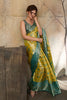 Mustard Yellow Banarasi Silk Saree Teal Blue Zari Border Floral Weaving