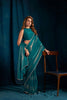 Teal Green Satin Silk Saree with Metallic Zari Designer Party Wear