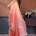 Peach Pink Embroidered Organza Silk Saree Designer Border