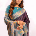 Deep Purple Paithani Silk Saree with Teal Zari Border and Traditional