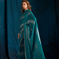 Teal Green Satin Silk Saree with Metallic Zari Designer Party Wear