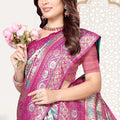 Rani Pink and Sky Blue Banarasi Silk Saree with Rich Zari Woven Design