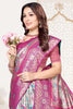 Rani Pink and Sky Blue Banarasi Silk Saree with Rich Zari Woven Design