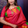 Rani Pink Soft Silk Saree with Multicolor Temple Border Rich Zari Pallu