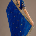 Royal Blue Silk Saree Heavy Zari Embroidered Border  Designer Blouse