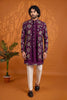 Elegant Purple Floral Printed Indo Western Sherwani for Men Designer Jacket 