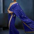 Luxury Royal Blue Embroidered Saree with Designer Blouse