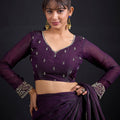 Wine Purple Silk Saree with Designer Embroidered Border
