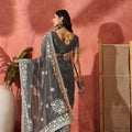 Grey Embroidered Georgette Saree with Designer Border Party Wear Saree