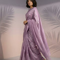 Pastel Lavender Silk Saree with Embroidered Border Designer Blouse