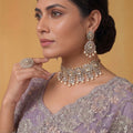 Lavender Net Saree Heavy Silver Floral Embroidery Designer Border