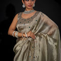 Gold Shimmer Silk Saree Heavy Zari Stone Embroidered Border
