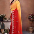 Red Yellow Ombre Georgette Saree with Embroidered Border Work