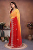 Red Yellow Ombre Georgette Saree with Embroidered Border Work