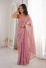  Pink Organza Silk Saree Golden Zari Embroidery Designer Blouse