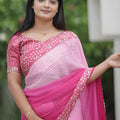 Pink Georgette Saree with Embroidered Border Designer Blouse