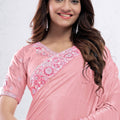 pink georgette saree embroidered floral border matching designer blouse