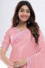 pink georgette saree embroidered floral border matching designer blouse
