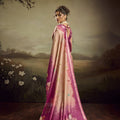 Magenta Pink Linen Silk Saree Floral Digital Print Designer Tassel Pallu