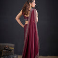 Maroon Silk Saree Antique Silver Zari Border Party Wear Saree