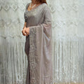 Grey Organza Saree with Floral Embroidery Designer Blouse