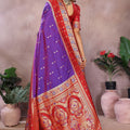 Royal Purple Silk Saree with Red Zari Woven Border Designer Pallu