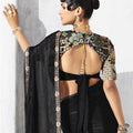 Black Designer Saree Border and Contrast Blouse Party Wear