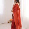 Luxury Rust Orange Organza Saree Designer Embroidered Border