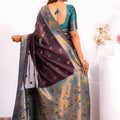 Deep Purple Paithani Silk Saree with Teal Zari Border and Traditional