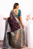 Deep Purple Paithani Silk Saree with Teal Zari Border and Traditional