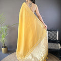 Mustard Yellow Linen Silk Saree with Golden Zari Border Tassel Pallu