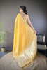 Mustard Yellow Linen Silk Saree with Golden Zari Border Tassel Pallu